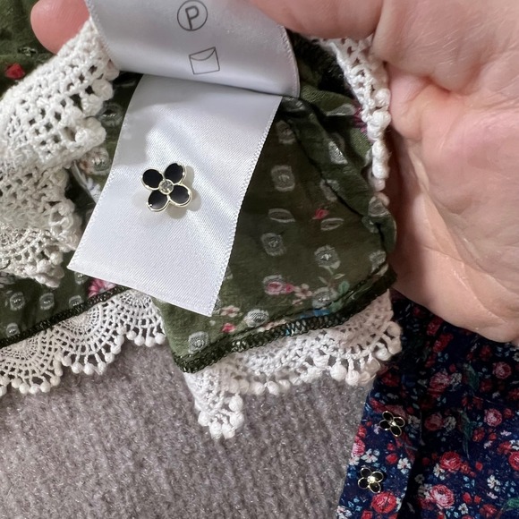 FARM Rio Patchwork Floral Smocked Neck Long Sleeve Blouse Sz S Boho Cottagecore - Picture 4 of 13